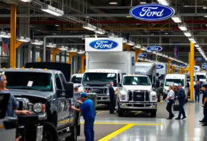 Workers assembling trucks at Ford's Kentucky Truck Plant in Louisville