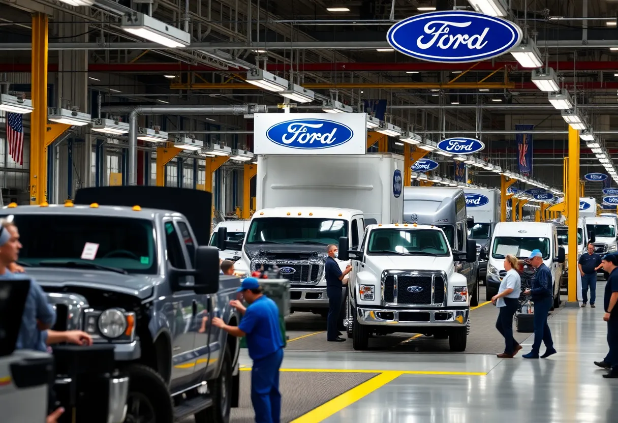 Workers assembling trucks at Ford's Kentucky Truck Plant in Louisville
