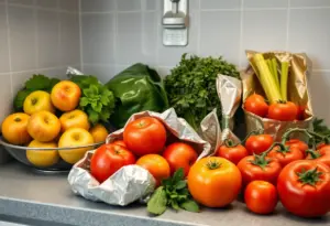 Innovative storage methods for fresh produce in a kitchen.