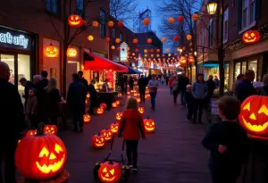 Families enjoying Halloween festivities at the Fright Fair in Jeffersonville's NoCo Arts District.