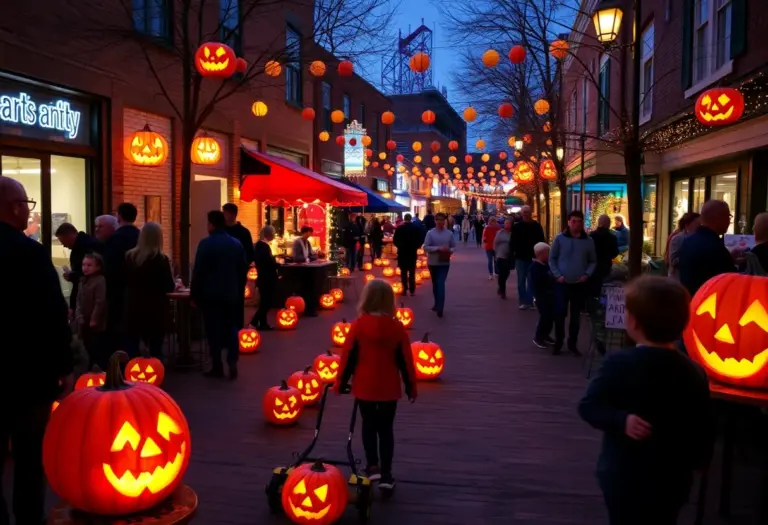 Families enjoying Halloween festivities at the Fright Fair in Jeffersonville's NoCo Arts District.