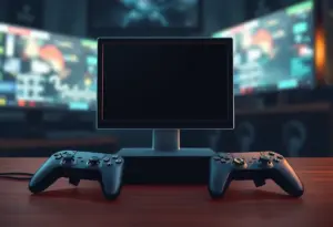 Illustration of a gaming setup representing serious news.