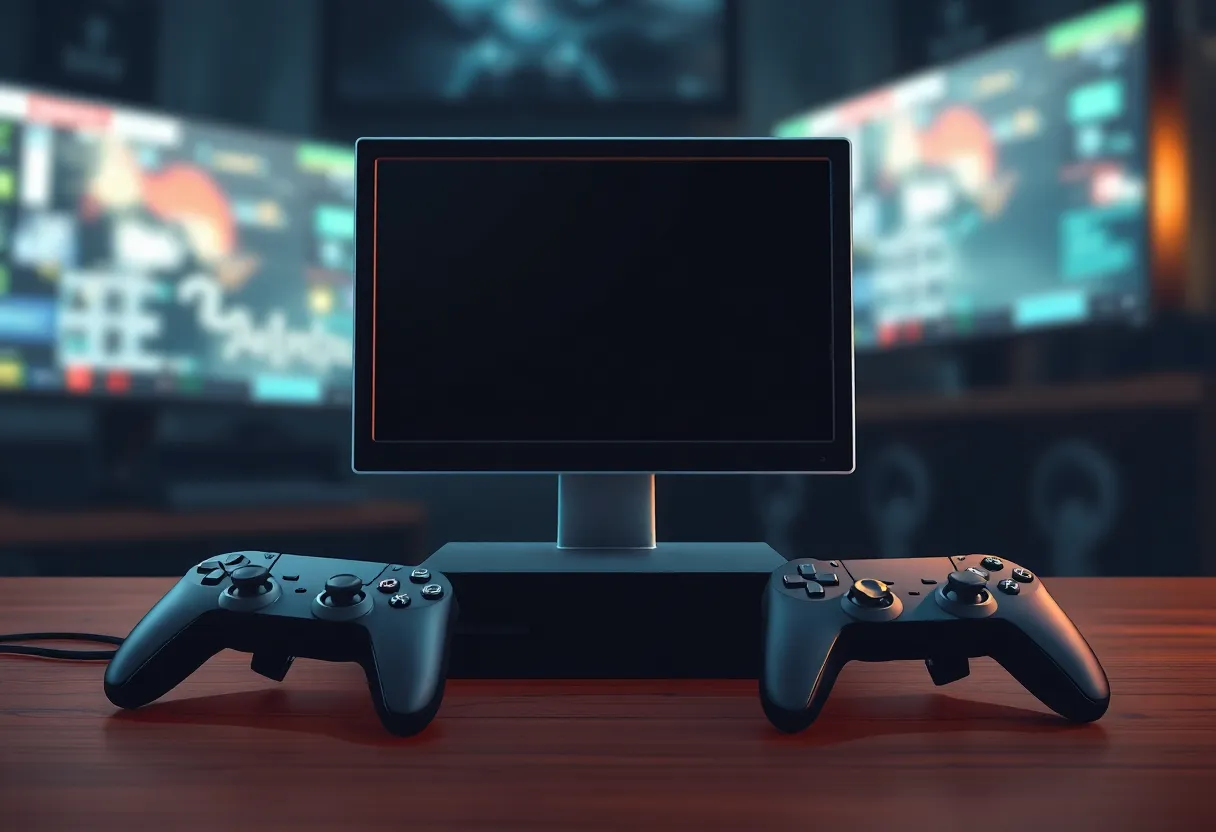 Illustration of a gaming setup representing serious news.
