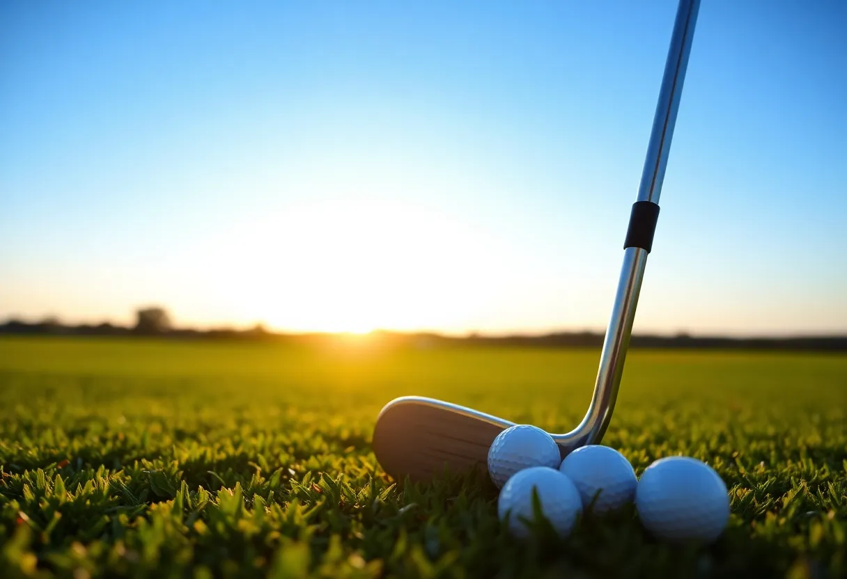 A picturesque golf course at sunrise representing hope and renewal in golf.