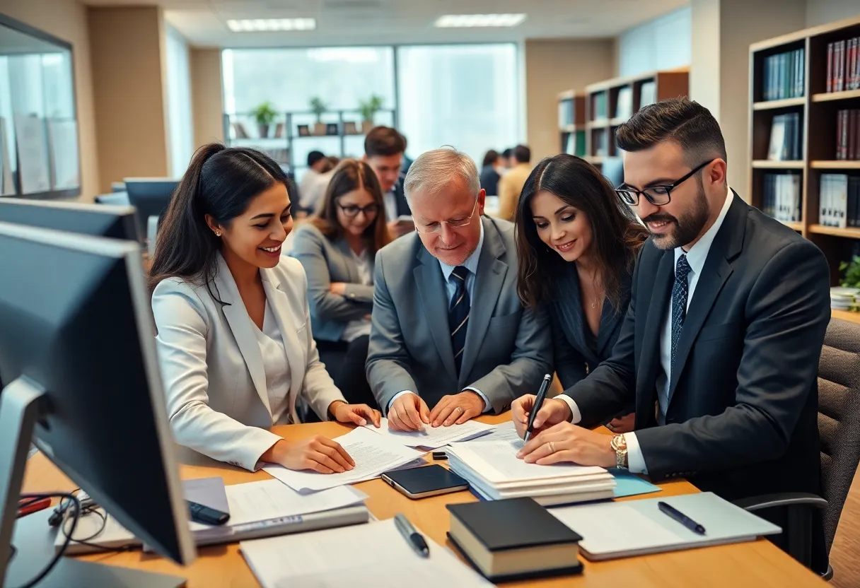 Attorneys in a modern Louisville law office collaborating on a case.