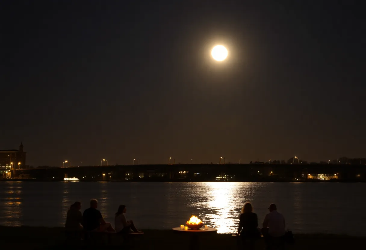 Harvest Moon shining brightly over the Ohio River in Louisville