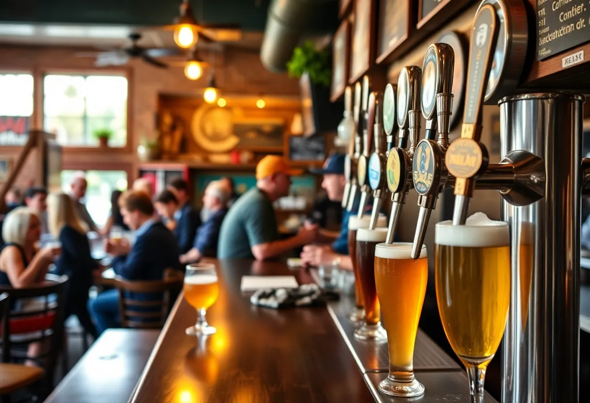 Inside view of Hi-Wire Brewing taproom in Louisville showing patrons and beers