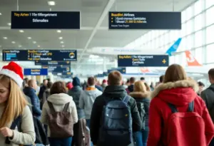 Travelers at Louisville Muhammad Ali International Airport during the holiday season
