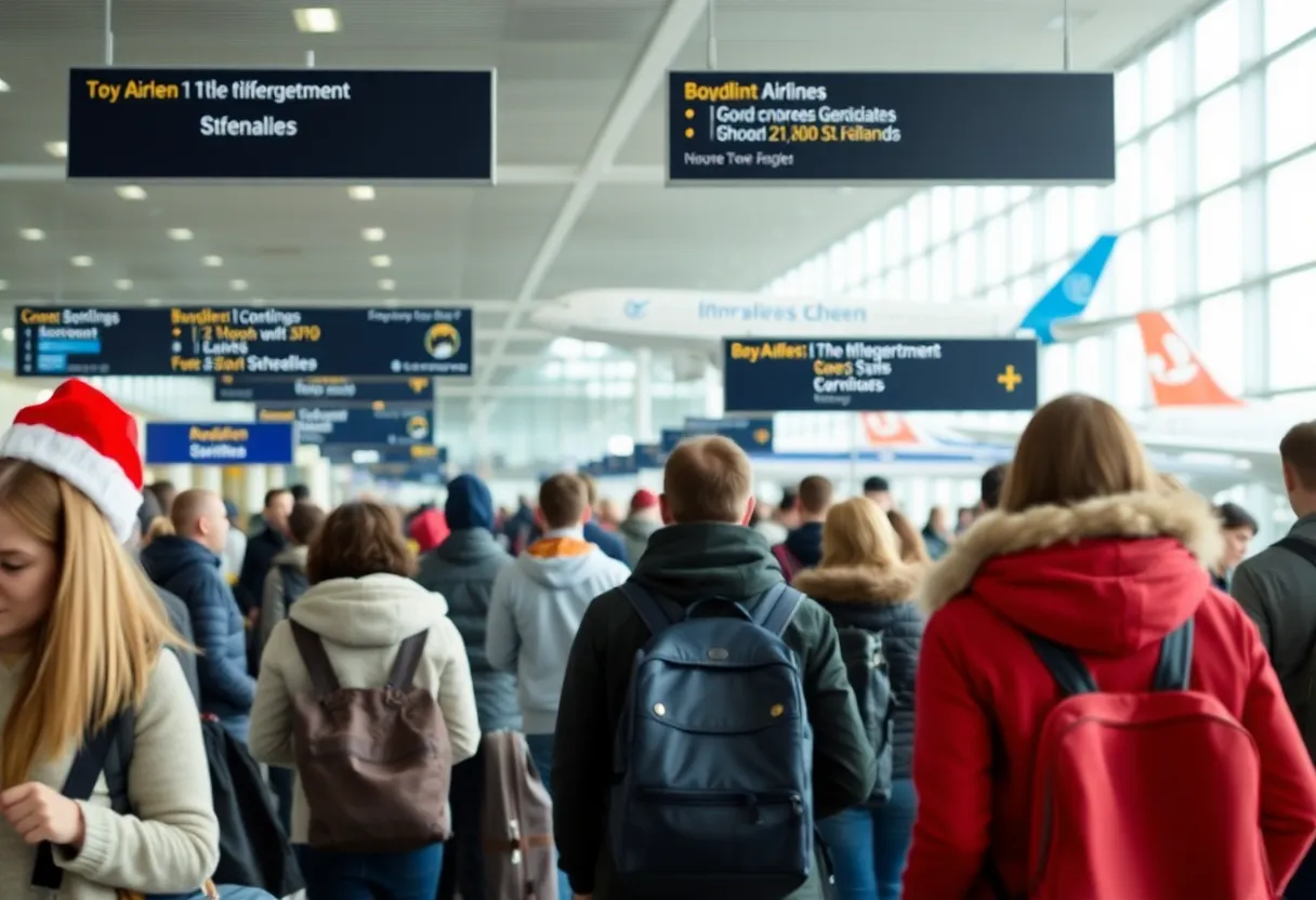 Travelers at Louisville Muhammad Ali International Airport during the holiday season