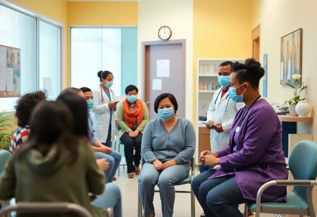 Diverse patients receiving care at a Humana healthcare clinic