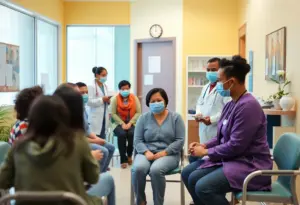 Diverse patients receiving care at a Humana healthcare clinic