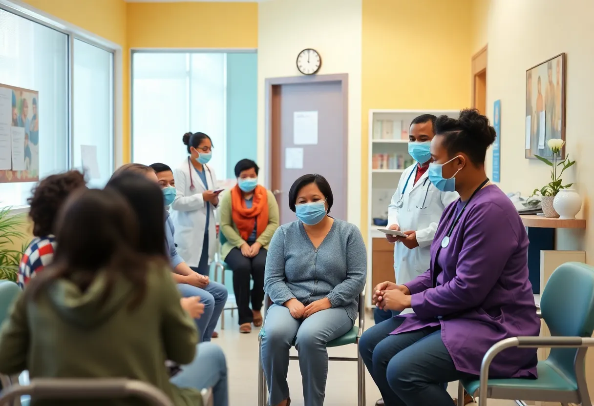 Diverse patients receiving care at a Humana healthcare clinic