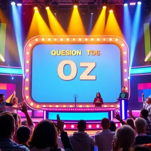 Jeopardy game show set during a rare tie episode with contestants