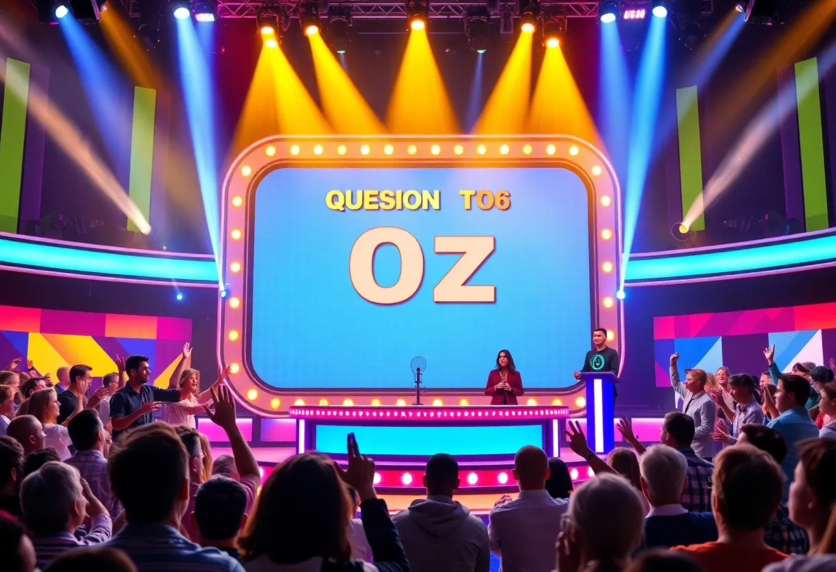 Jeopardy game show set during a rare tie episode with contestants