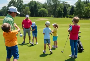 Children learning golf skills at the Junior Golf Academy