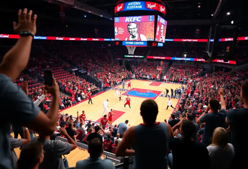 Kansas Jayhawks playing against Louisville Cardinals in a competitive basketball game