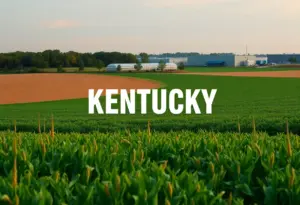 Agricultural landscape in Kentucky with Ford manufacturing plant
