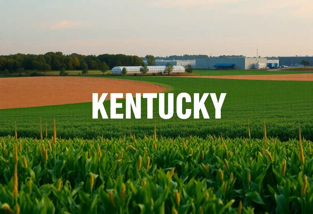 Agricultural landscape in Kentucky with Ford manufacturing plant