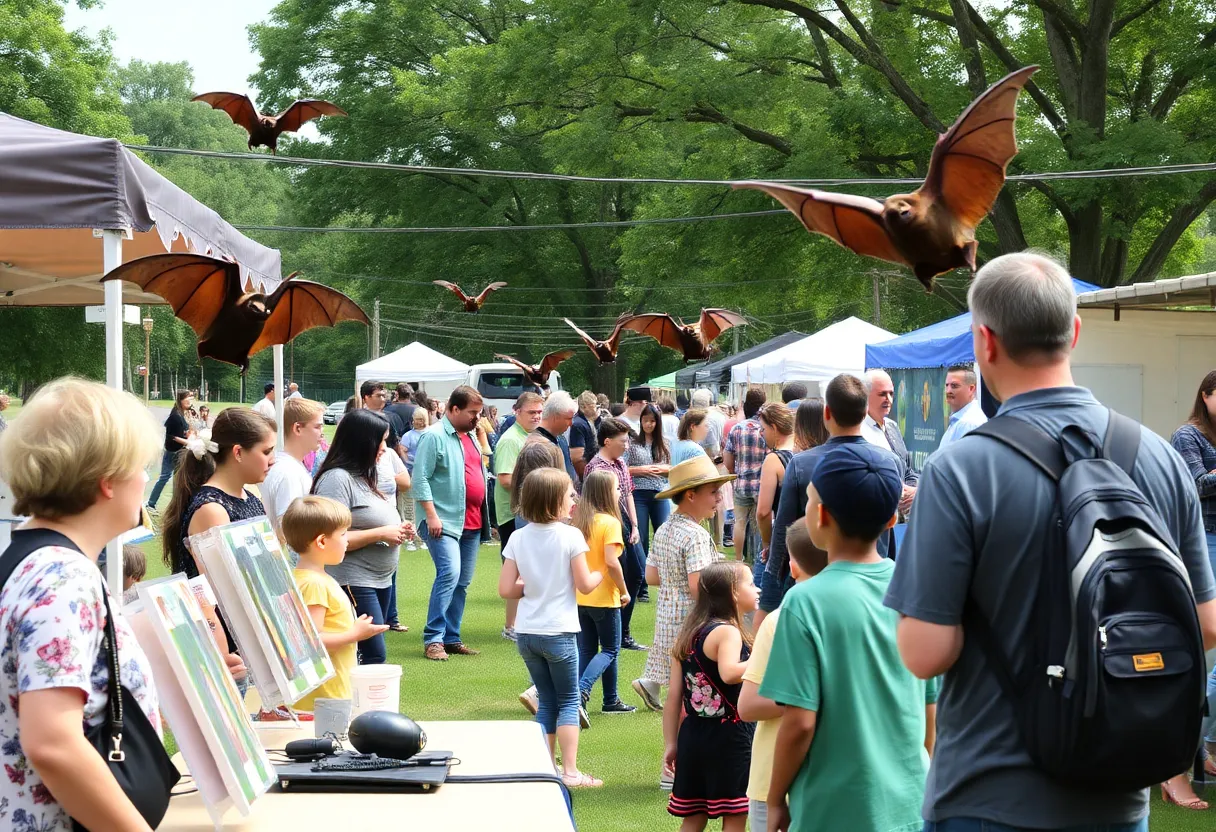 Families and children engaged in activities at the Kentucky Bat Festival.