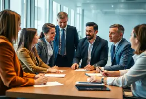 Business professionals discussing during the Kentucky Chamber of Commerce annual meeting