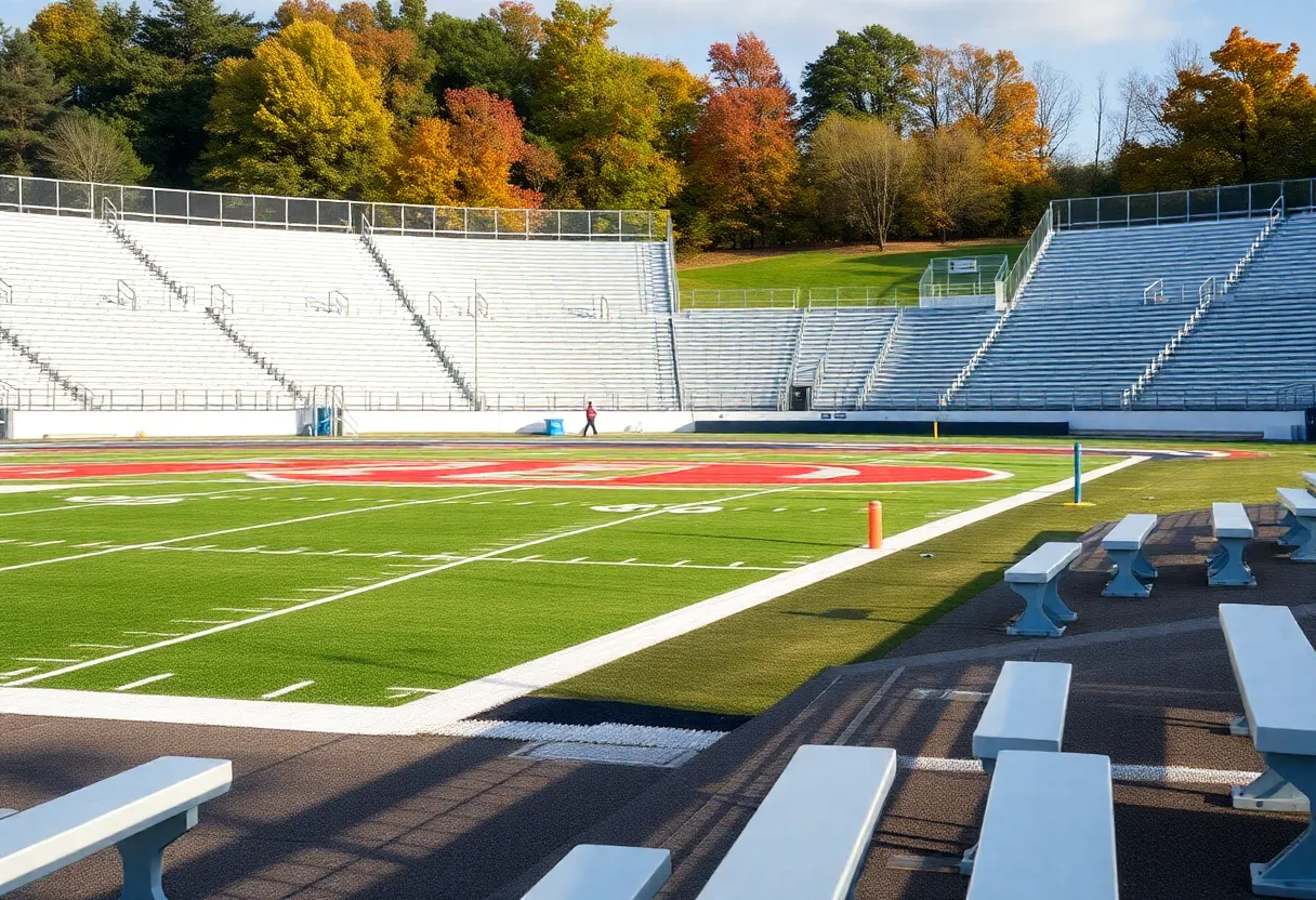 Empty football field indicating postponed games in Kentucky