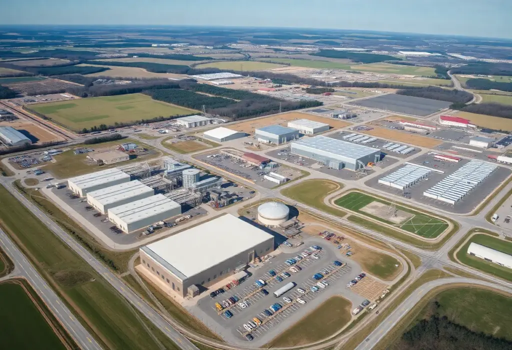 Aerial view of Kentucky's modern manufacturing and renewable energy sites.