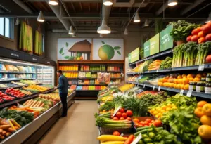 Modern Kroger store with fresh produce and e-commerce enhancements