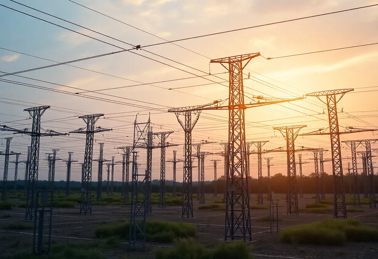 Illustration of an improved electric utility grid with modern technology.