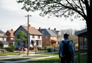 Image of a Louisville housing community with families and homes.