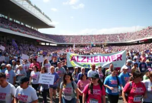 Participants at the Louisville Walk to End Alzheimer’s event celebrating together