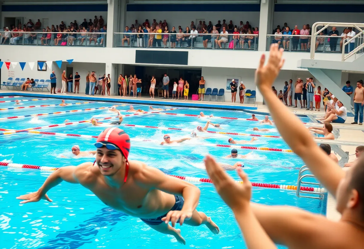 Swimmers and divers competing at a Louisville sports event
