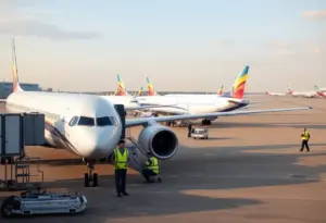 Airport personnel inspecting aircraft at Louisville's Bowman Field