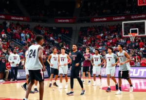 Louisville men's basketball team practicing on court