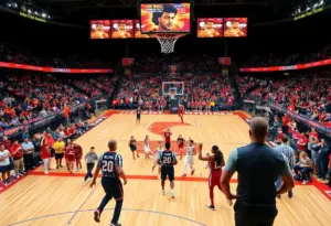 Louisville Cardinals basketball players in action during a game