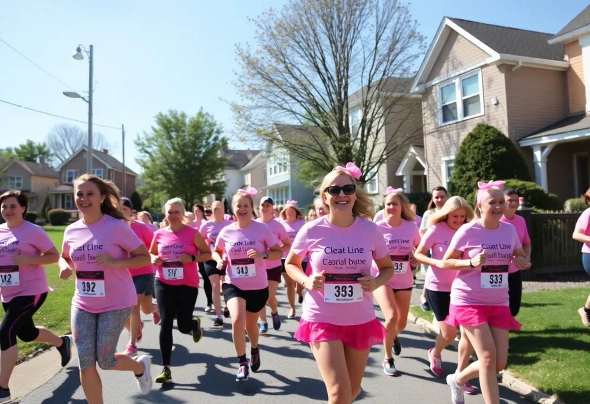 Participants wearing pink during the Louisville Breast Cancer Awareness 5K