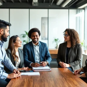 Business leaders from Louisville in a meeting discussing innovation and growth strategies.