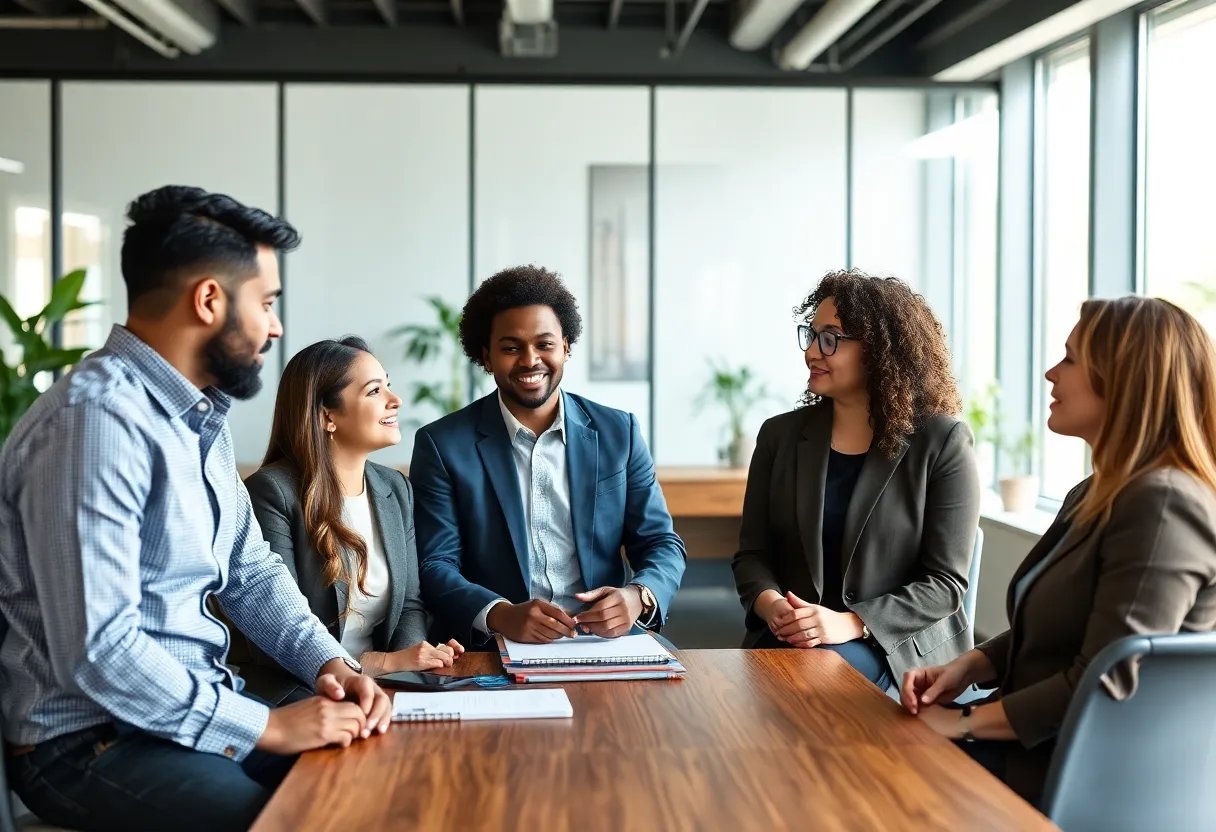 Business leaders from Louisville in a meeting discussing innovation and growth strategies.