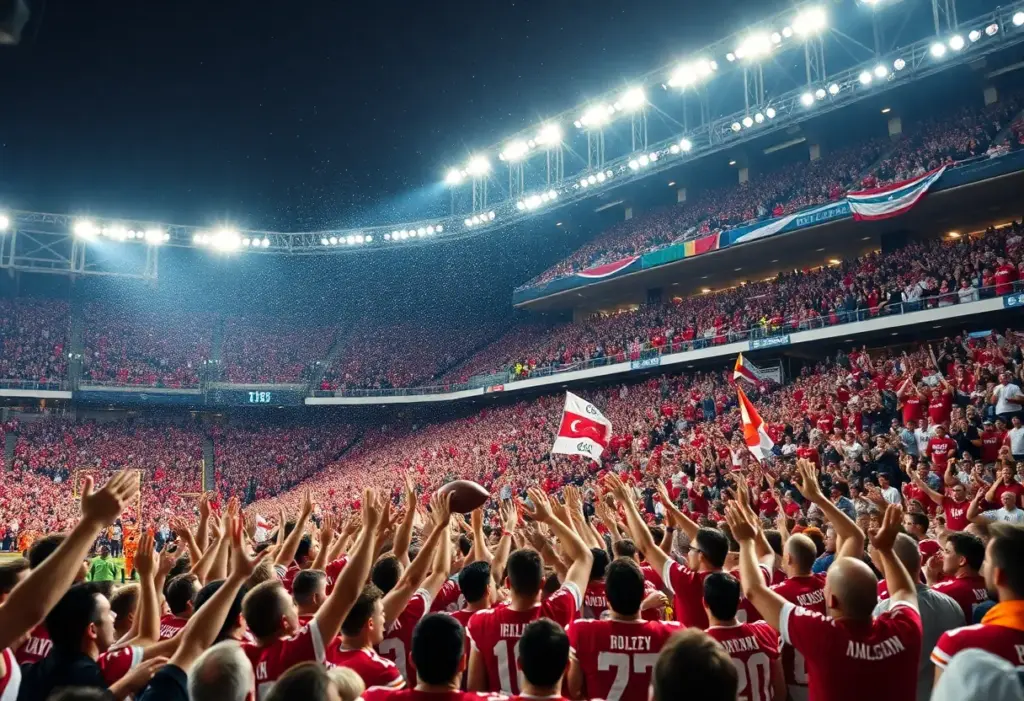 Louisville Cardinals football team celebrates in stadium