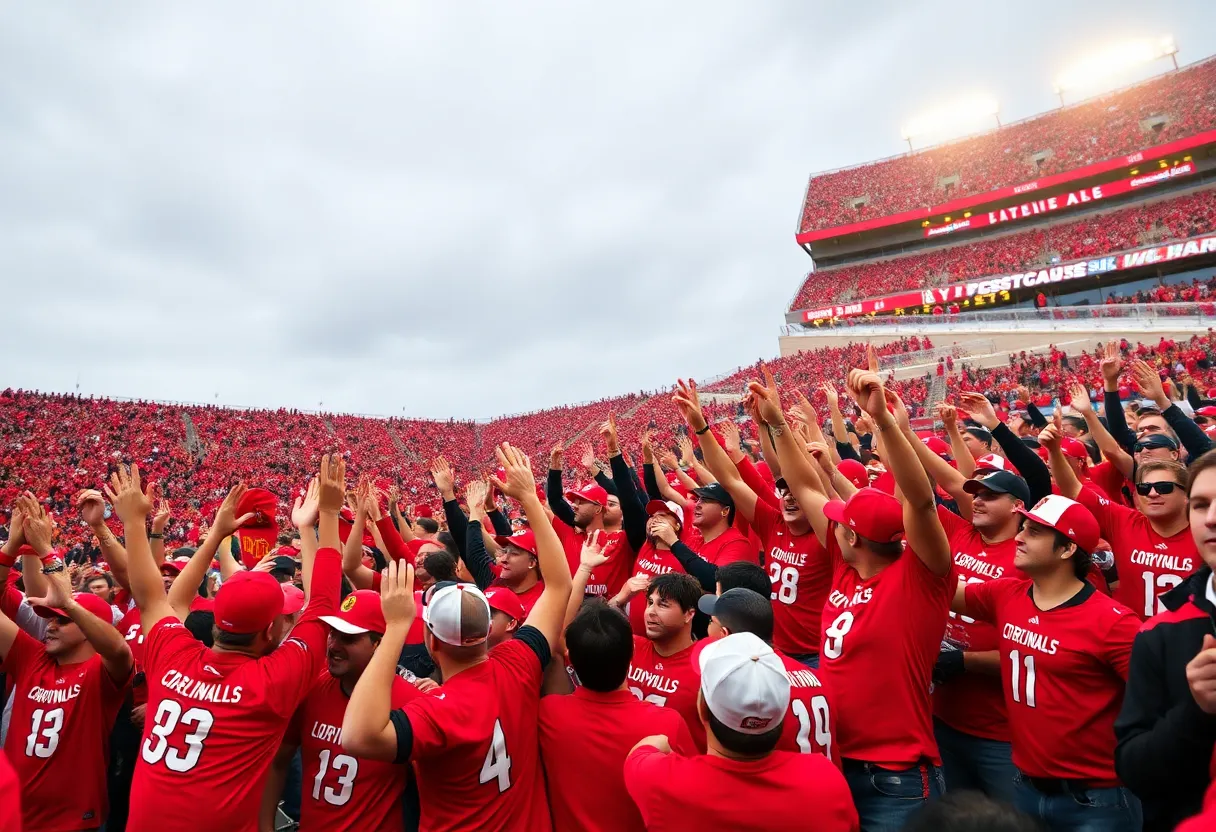 Fans cheering during Louisville Cardinals vs. Miami Hurricanes game