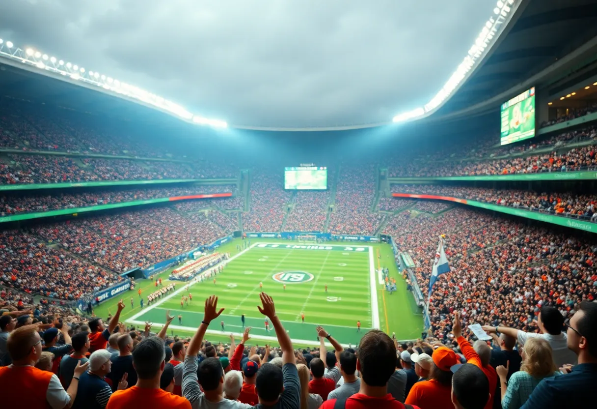 Excited fans at a Louisville Cardinals football game