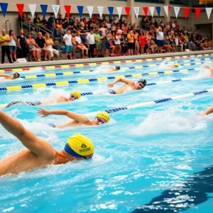 Louisville Cardinals swimmers competing during the season opener