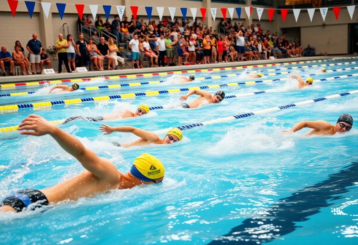 Louisville Cardinals swimmers competing during the season opener