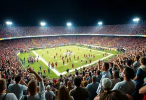 Louisville Cardinals celebrating a football victory at L&N Federal Credit Union Stadium.