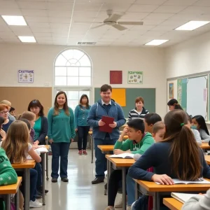 Students at a Louisville Catholic high school participating in classroom activities.