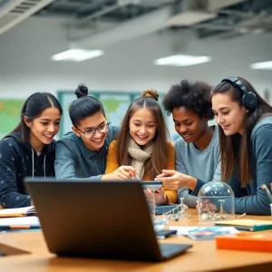 Students participating in a STEM project at a Catholic high school in Louisville.