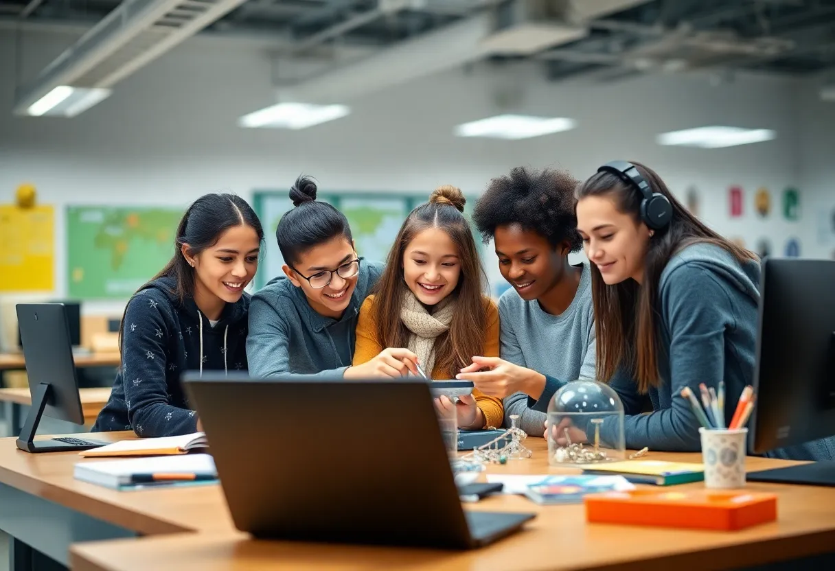 Students participating in a STEM project at a Catholic high school in Louisville.