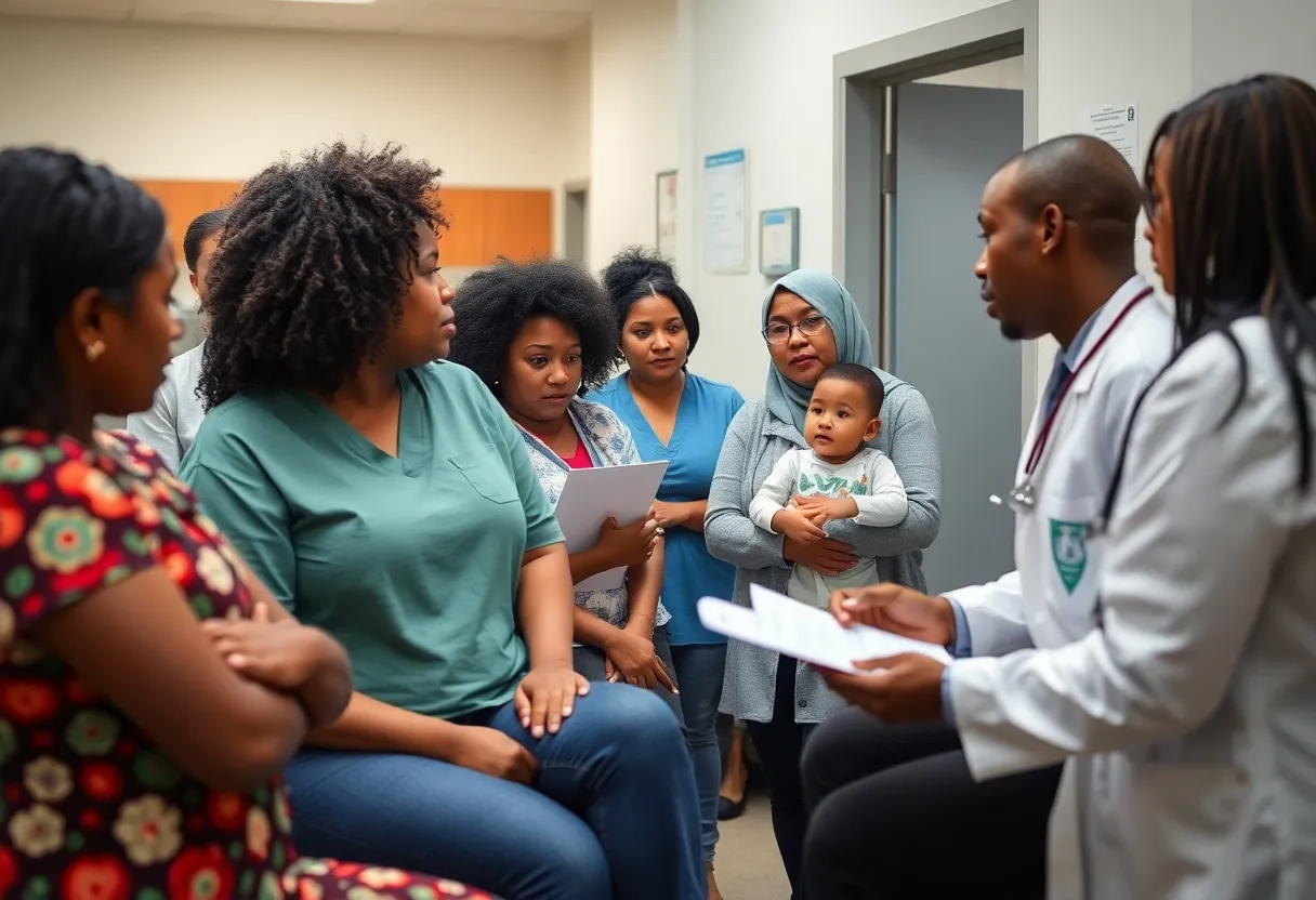 Families at a Louisville clinic discussing healthcare options.