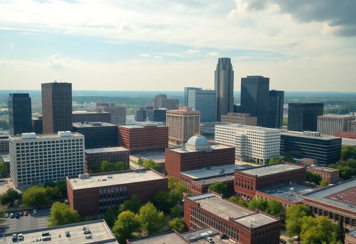 Aerial view of Louisville showcasing commercial properties and urban development