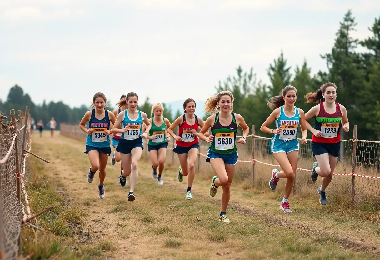 Louisville Women's Cross Country team running during the Louisville Classic.