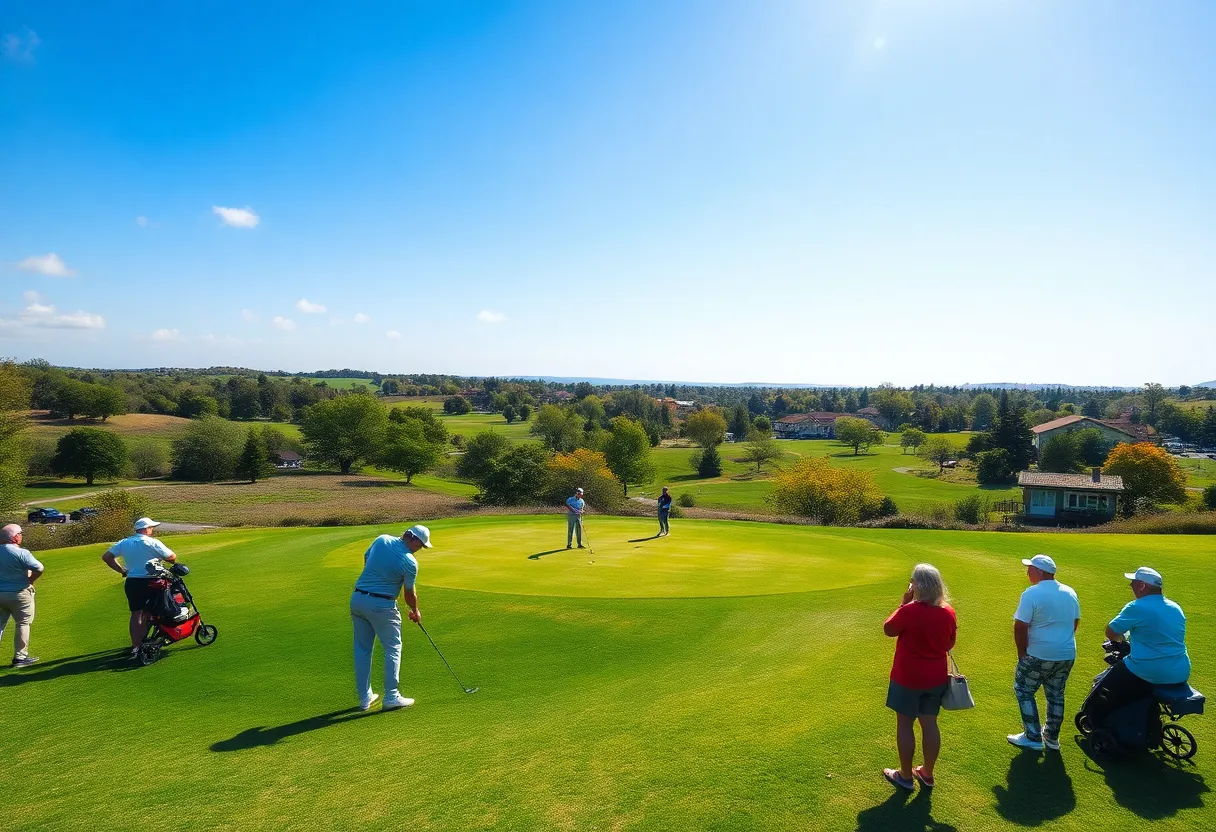 Golf course with spectators and players during the Derby City Invitational
